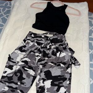Balera black/white camo joggers with black Weisman crop top.
